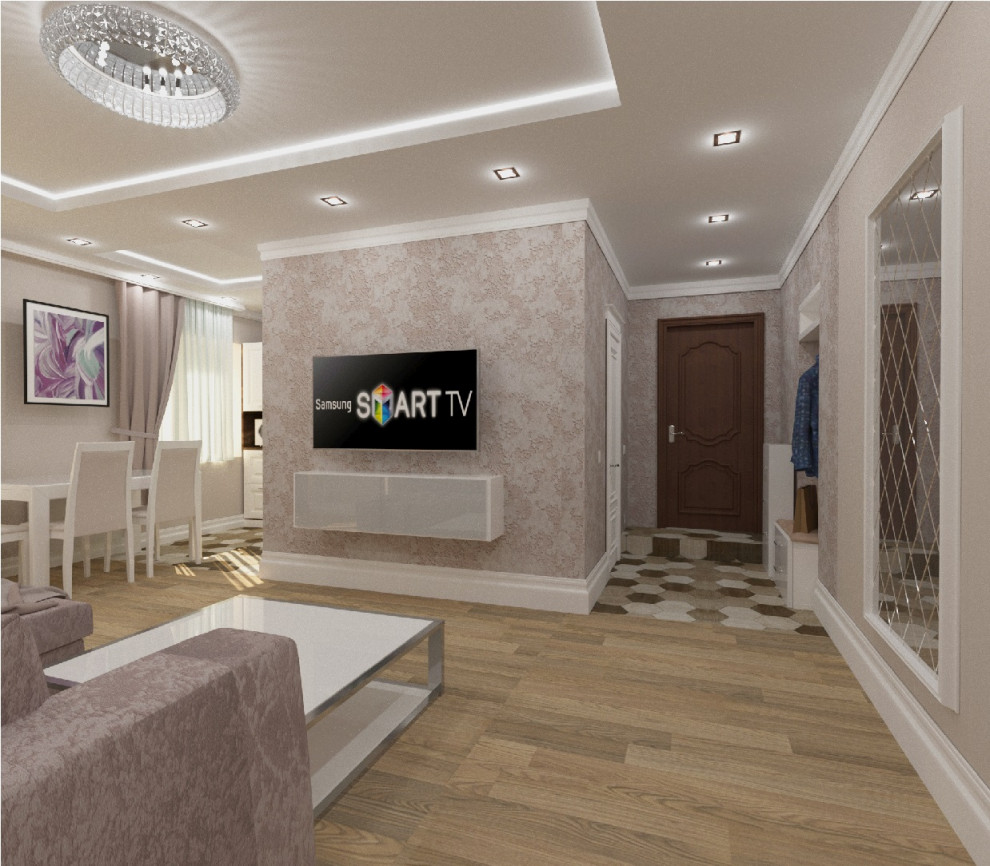 Светлая квартира для семиь из 3х человек. Визуализация гостинной и спальни.