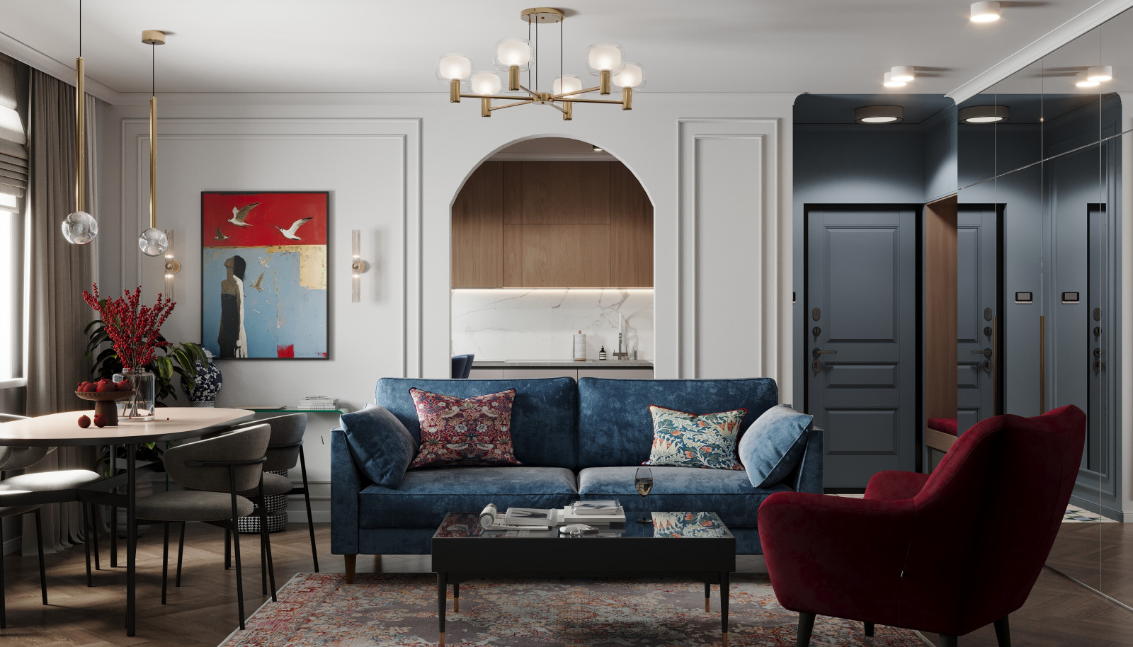 Яркие акценты в современной классике 73м2