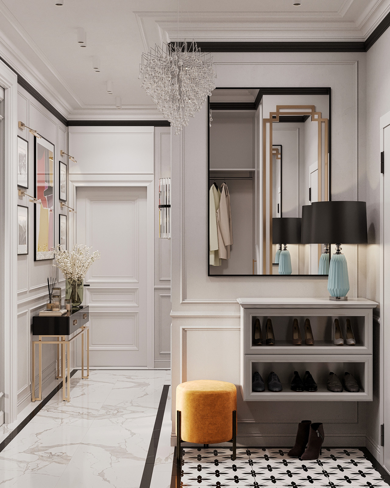 Стильный интерьер с элементами ар-деко в ЖК Петровский квартал на воде - 99 м2