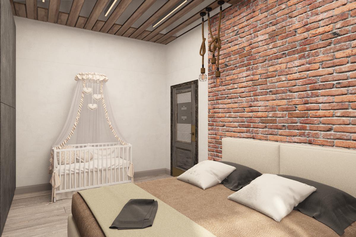 Спальня и ванная в стиле ЛОФТ в частном доме