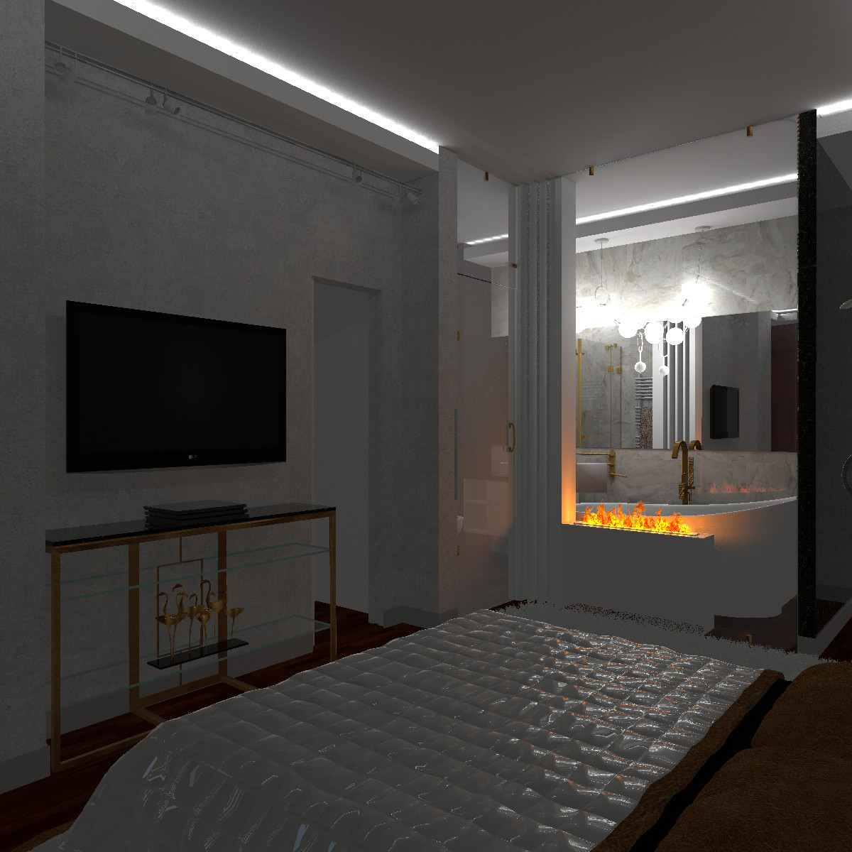 Спальня и ванная для молодой супружеской пары