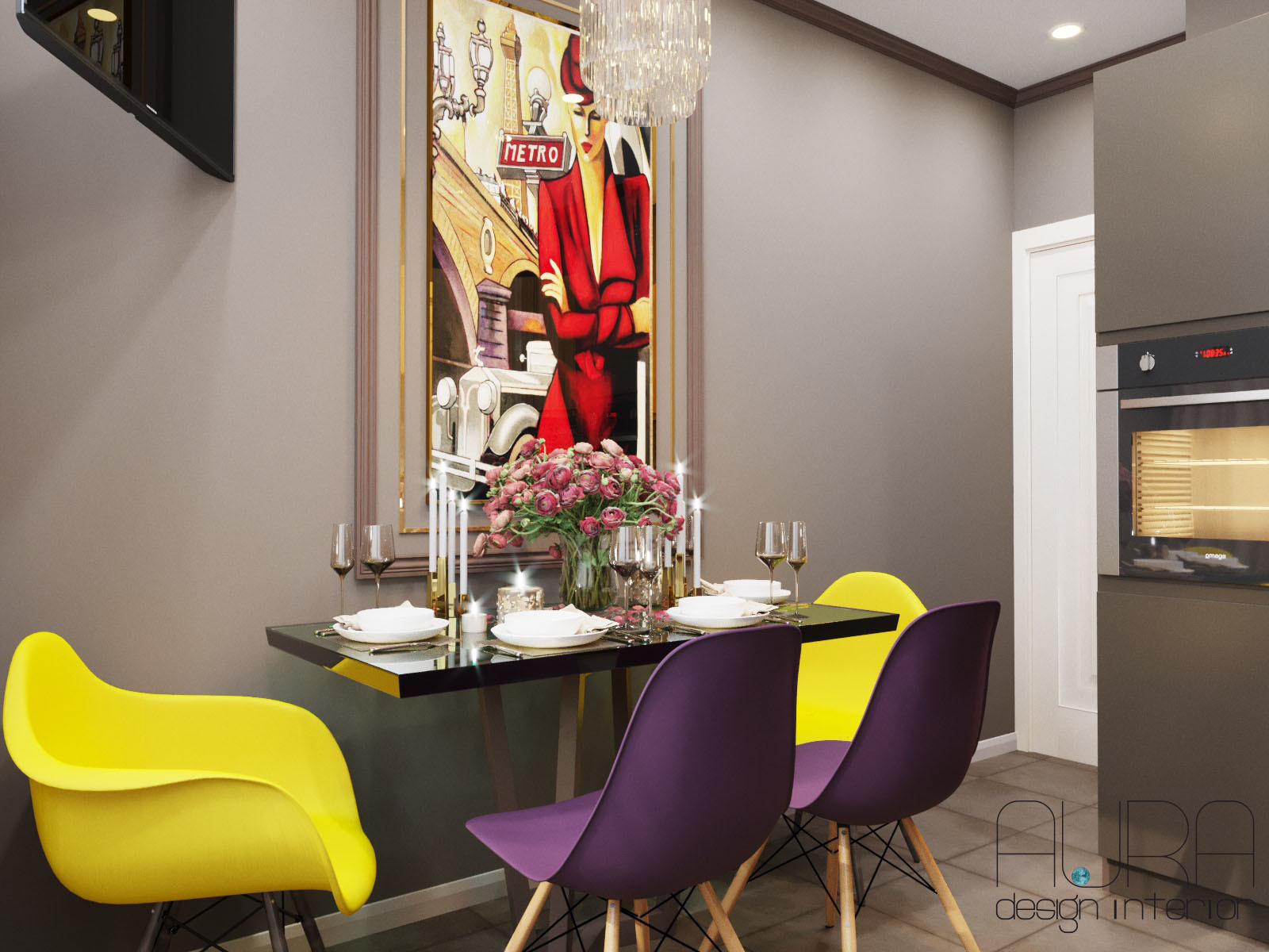 Дизайн квартиры, кухня в темных тонах