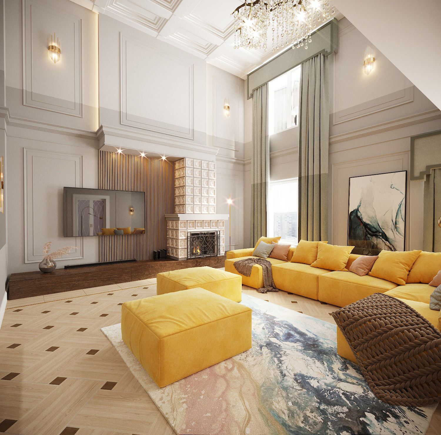 Дизайн-проект 2х этажной квартиры для большой семьи