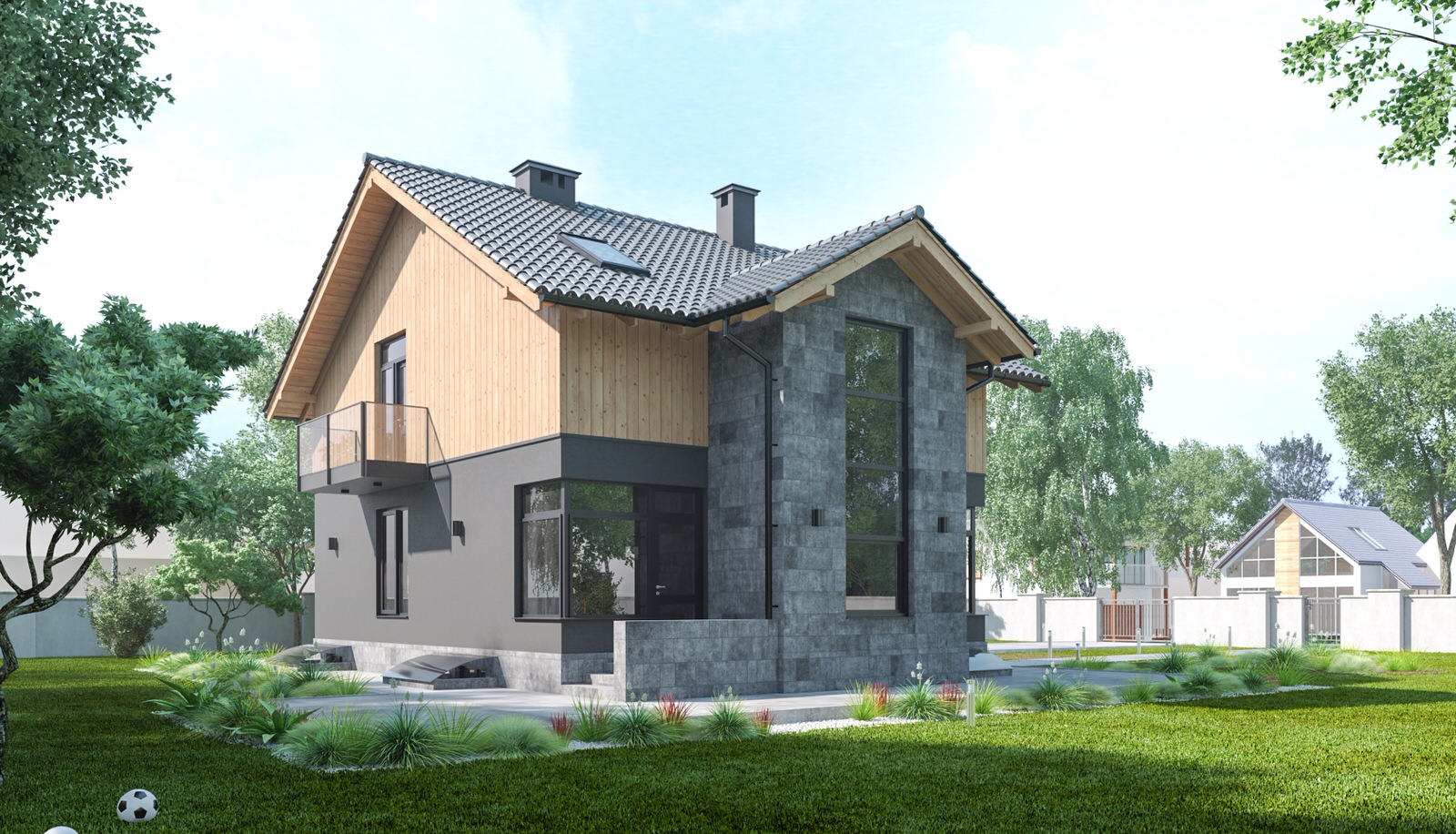 Серый дом с мансардным этажом