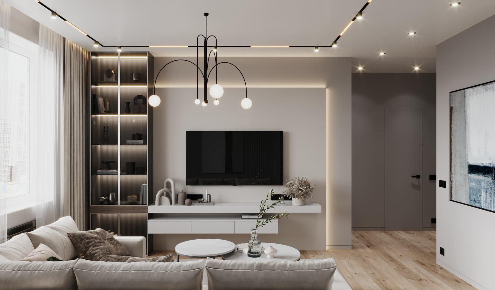 Обложка проекта: Котельники . Гостиная в бежевых тонах