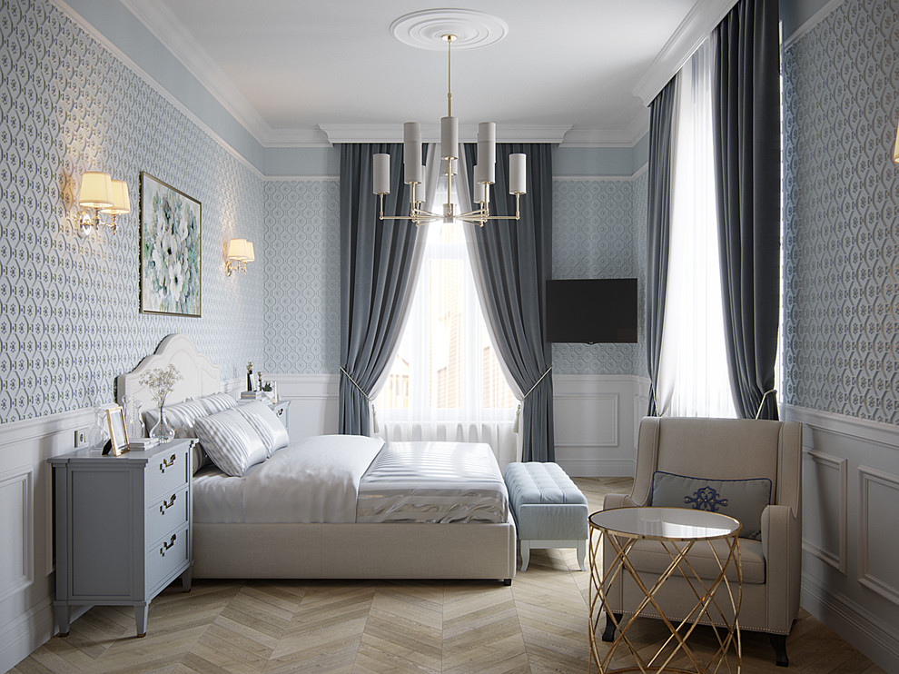 Интерьер спальни Light blue