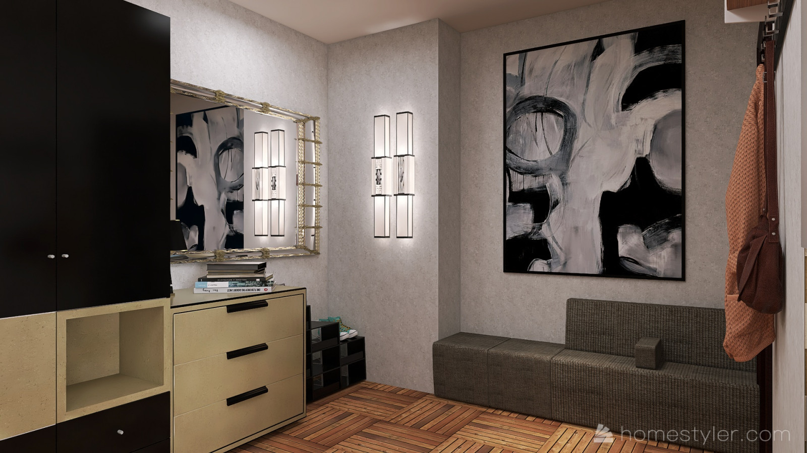 Прихожая с зеркалом и диваном