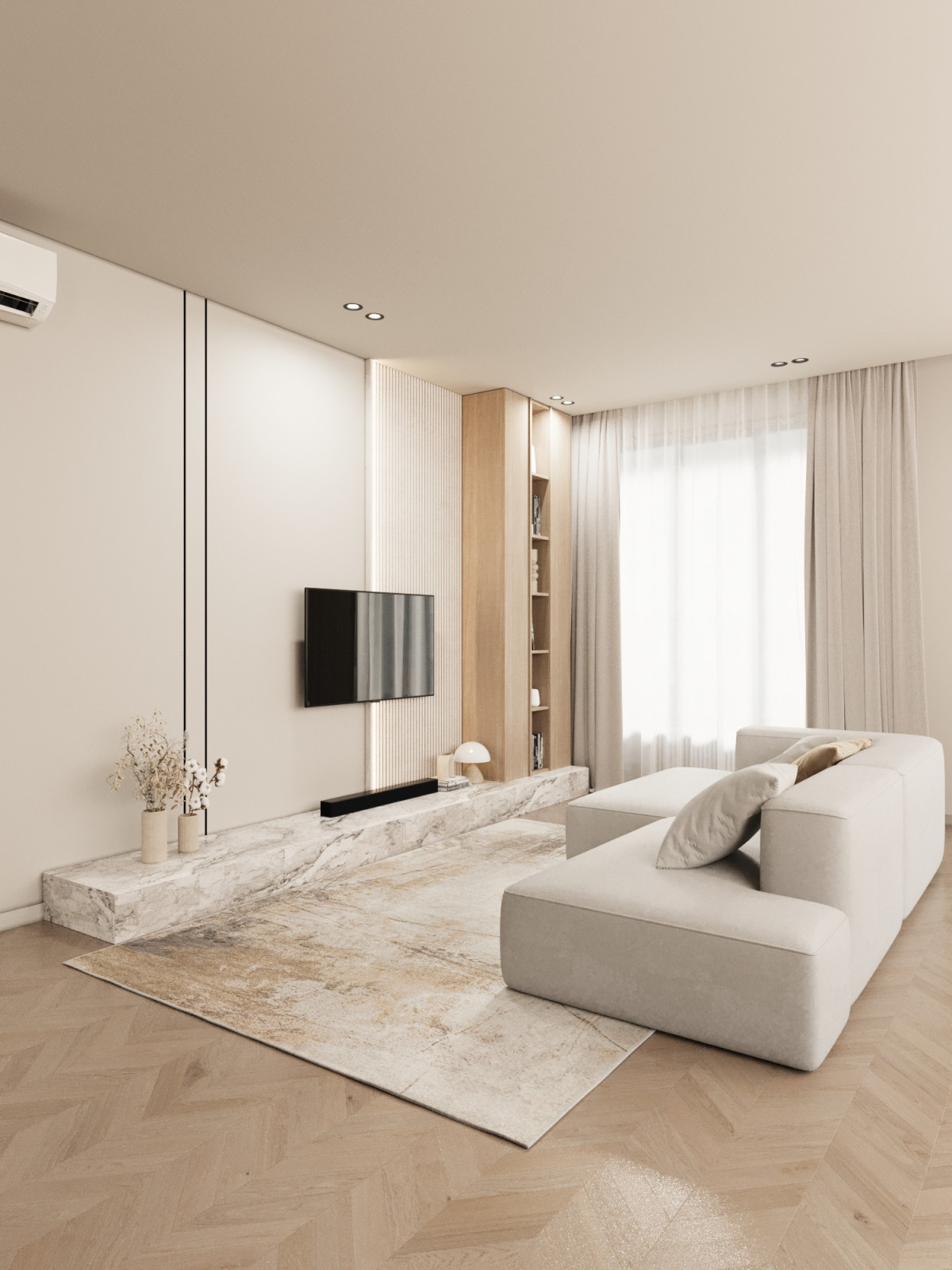 Современный минимализм кухня-гостинная