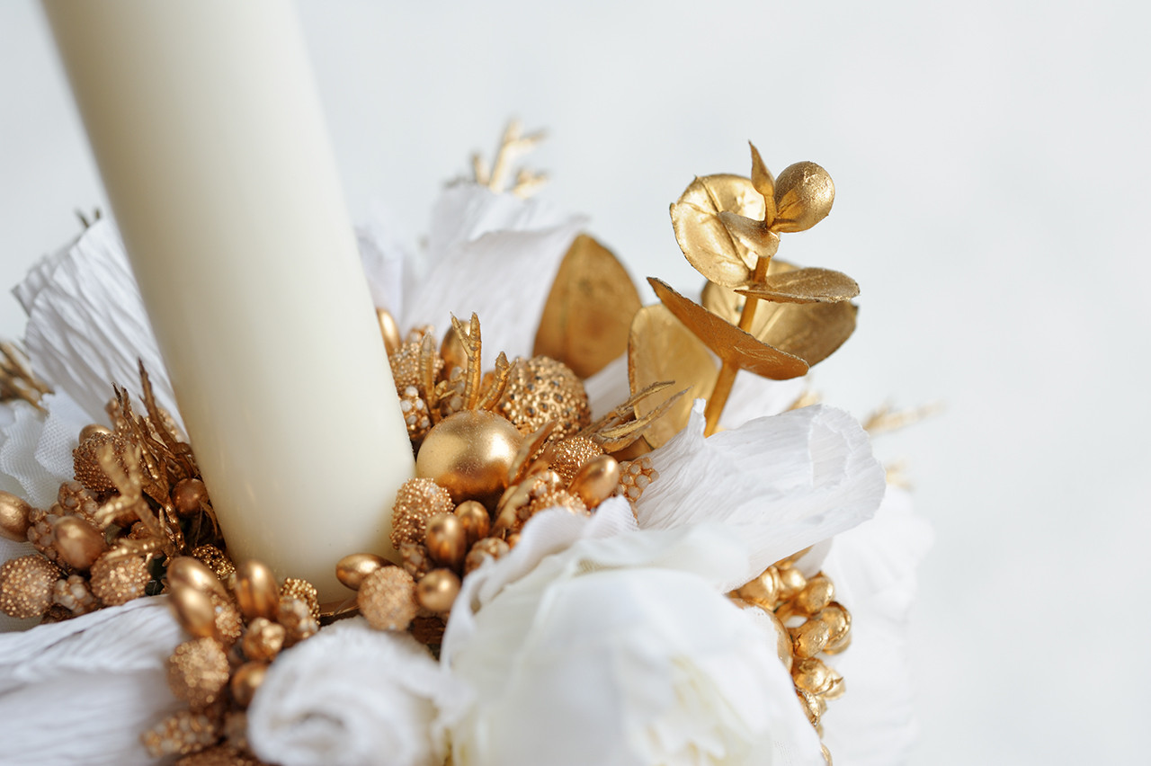 Набор высоких подсвечников с декором, цвет бело-золотой