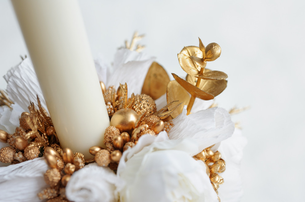Набор высоких подсвечников с декором, цвет бело-золотой