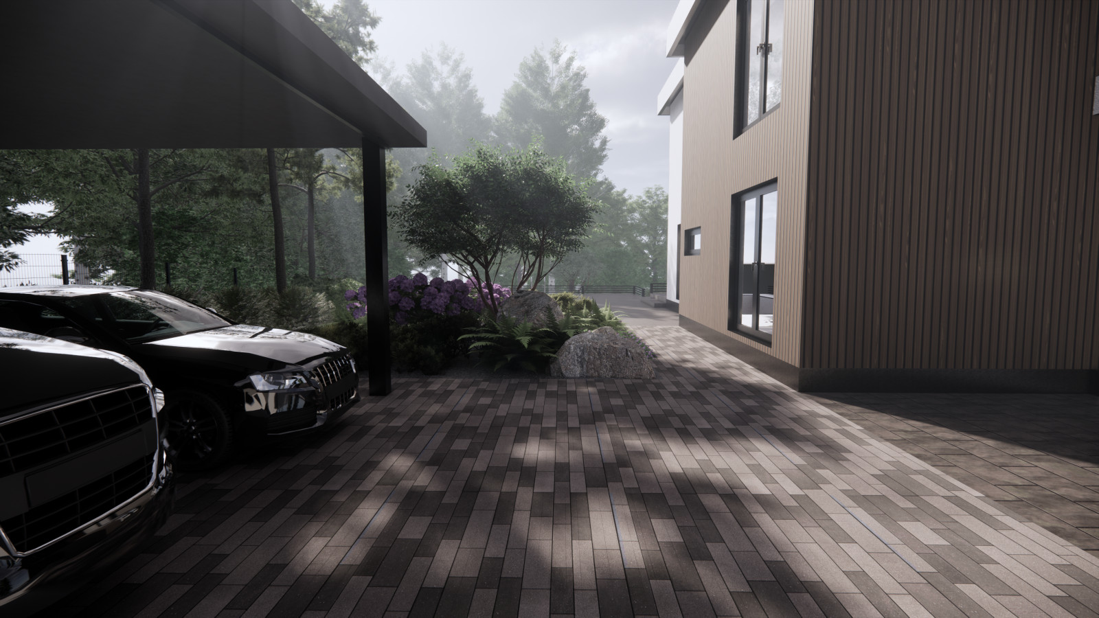 Вид от навеса в сторону залива