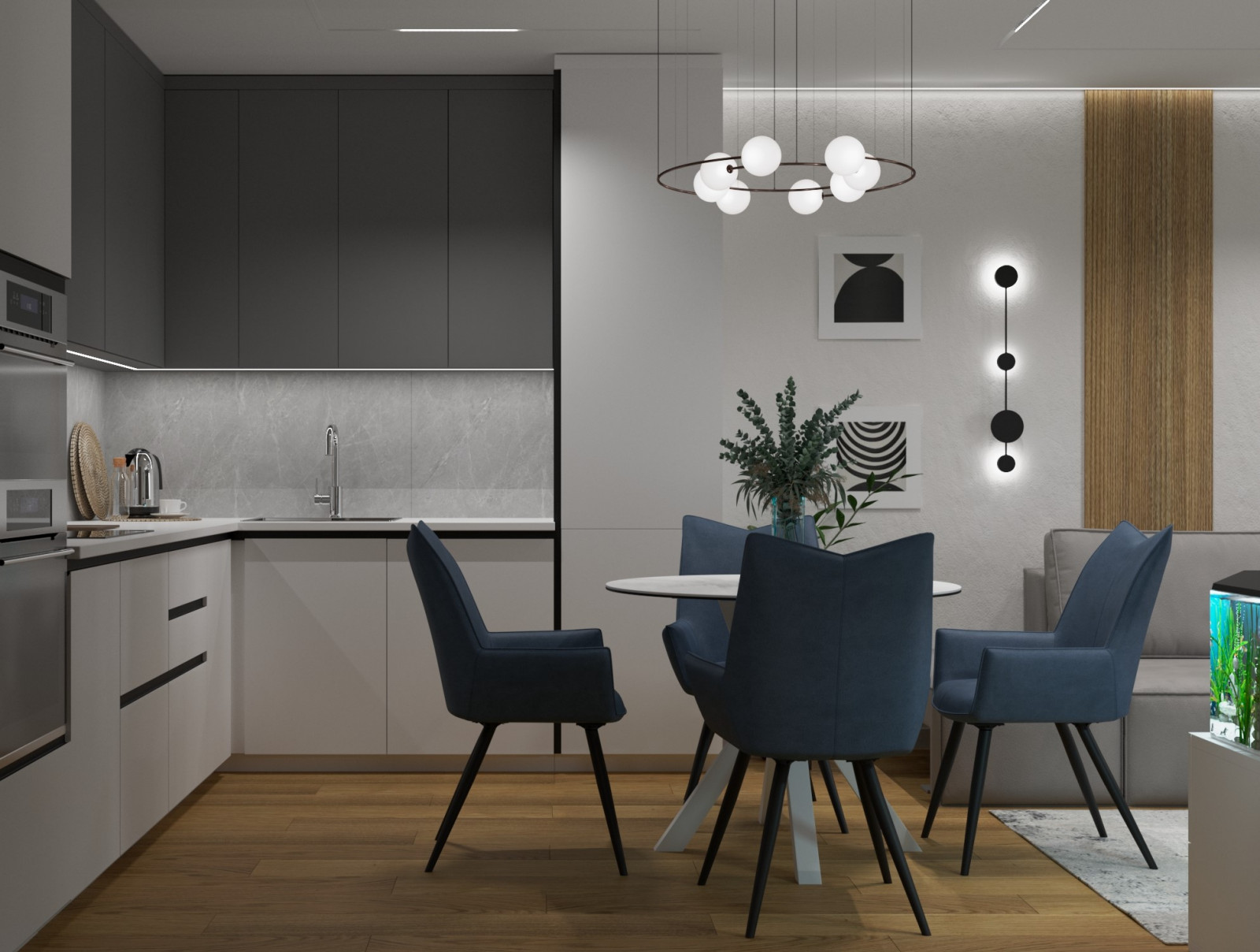 Квартира в современном стиле с синим акцентом