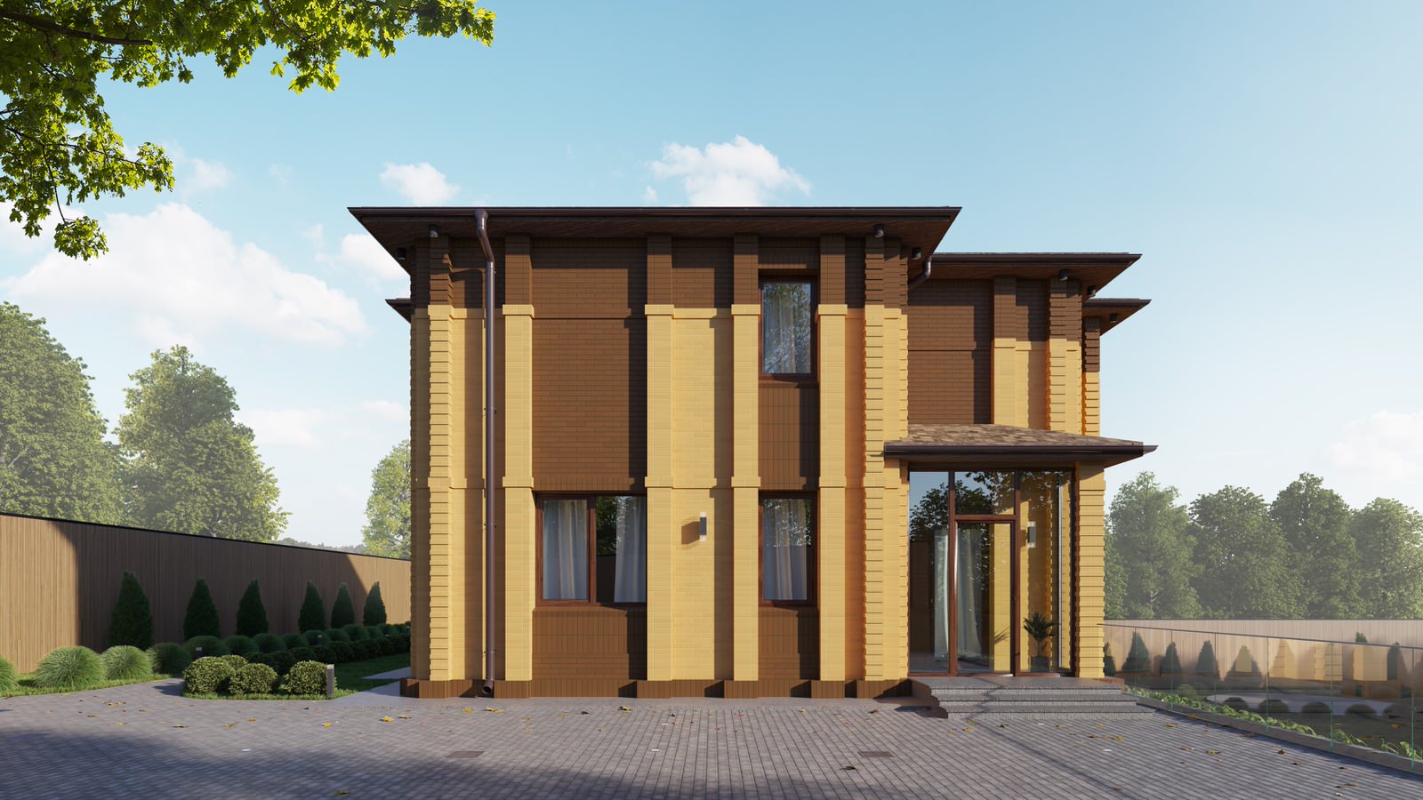 Дизайн фасада из кирпича для коттеджа в пригороде Владивостока