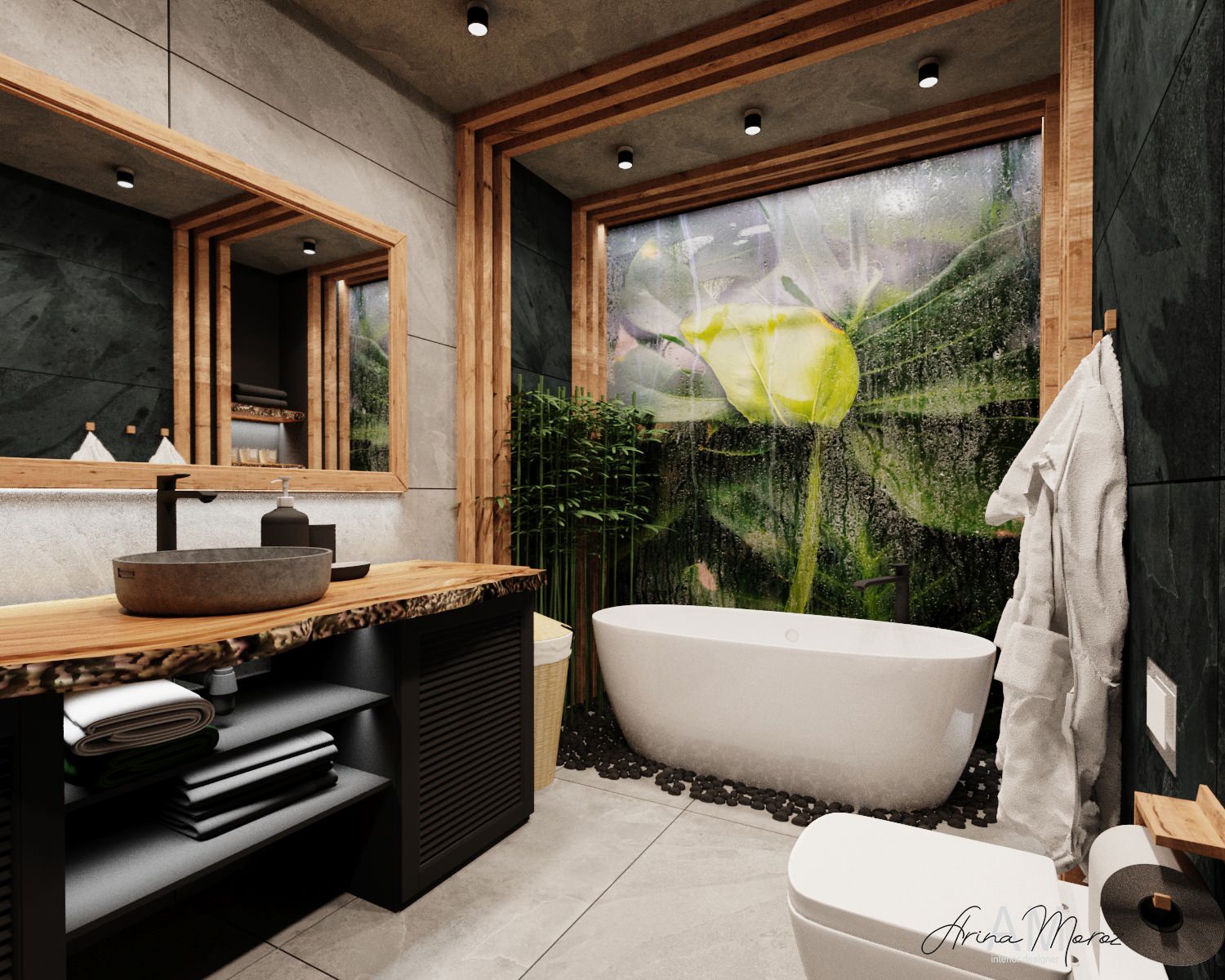 Фреска Frame-2019 в интерьере ванной комнаты