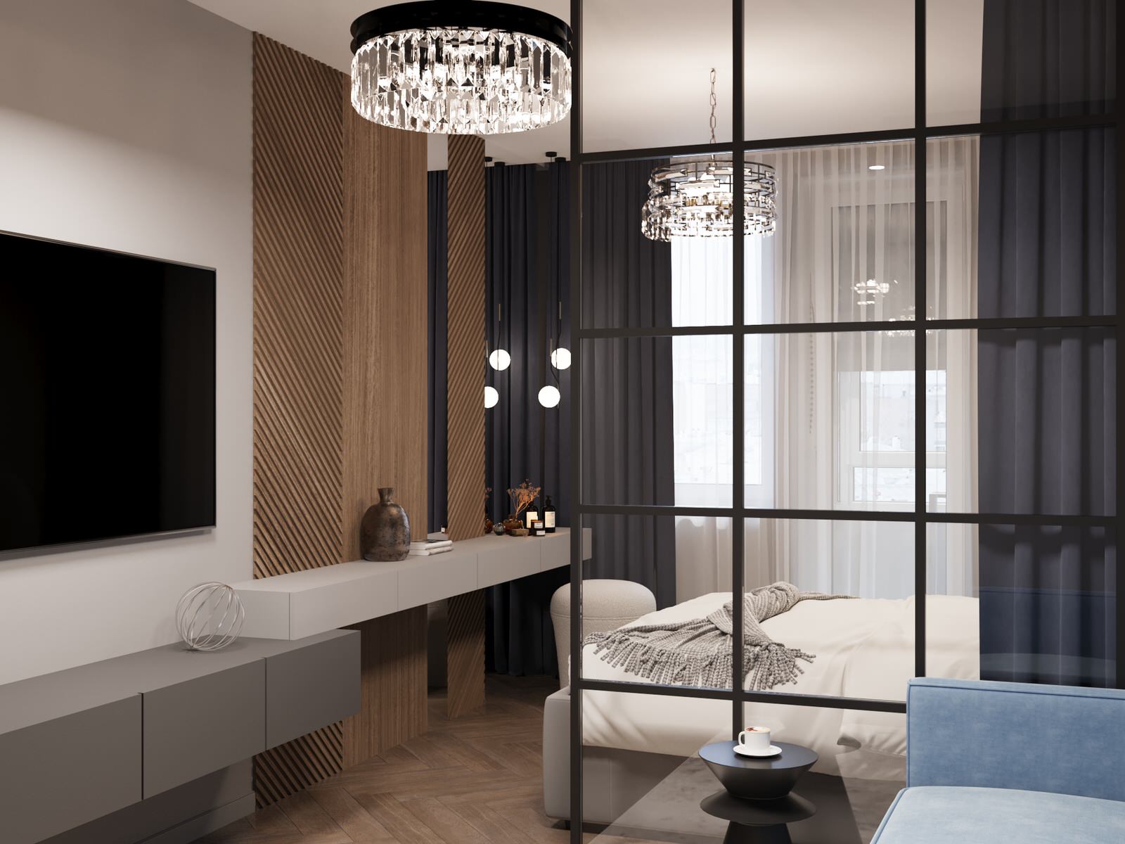 Спальня. ЖК "Гринсайд". Квартира-студия 38 м²