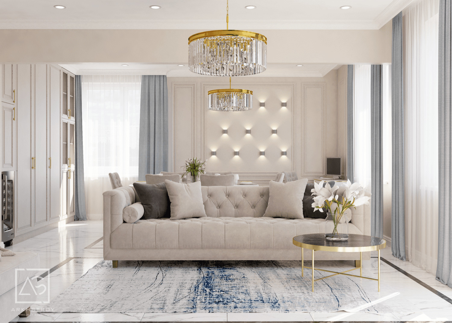 Обложка проекта: 2-х комнатная квартира в Классическом стиле