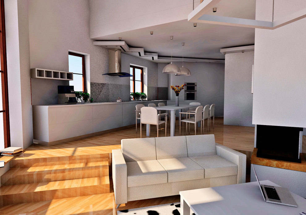 Общее пространство - прихожая, кухня, столовая, гостиная, лестница.