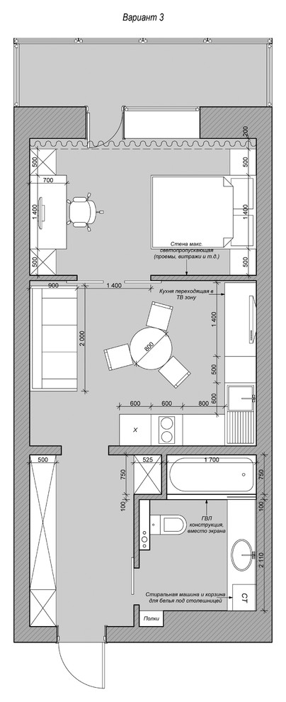 Варианты планировочного решения квартиры-студии
