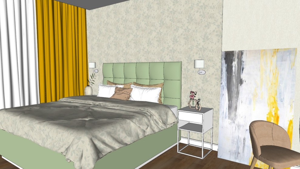 Обложка проекта: Спальня выполнена в программе Sketchup