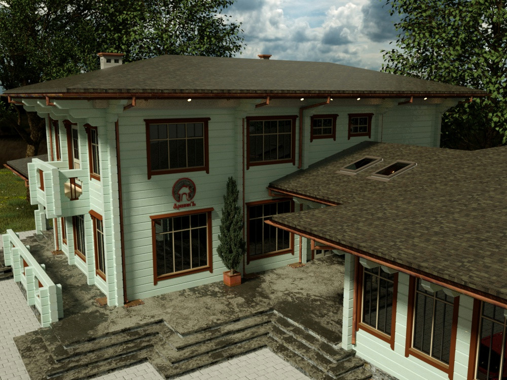 Обложка проекта: Двух этажный дом из клееного бруса с баней 325 м.кв.