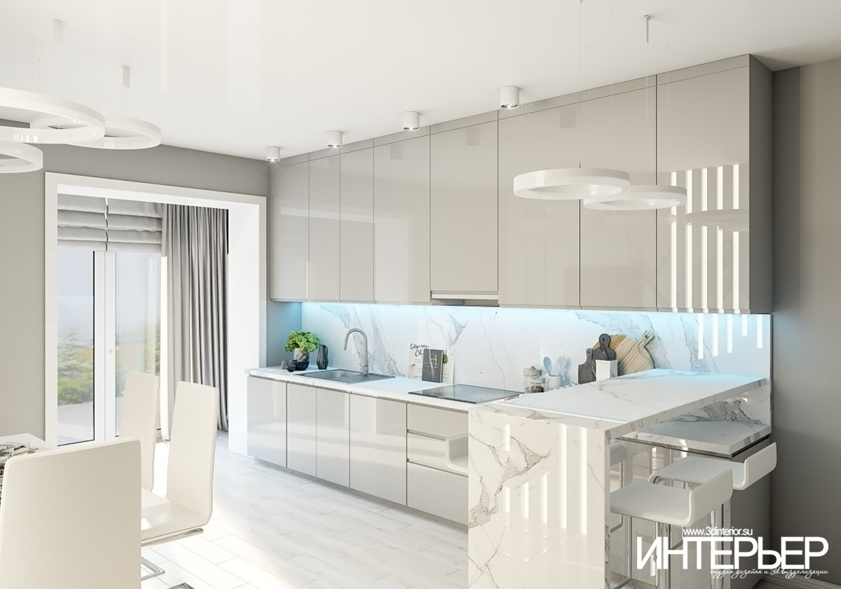 Дизайн-проект кухни в современном стиле в частном доме в г. Пятигорск