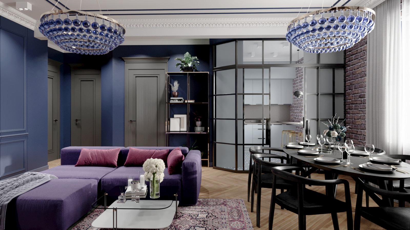 Гостиная в темных тонах