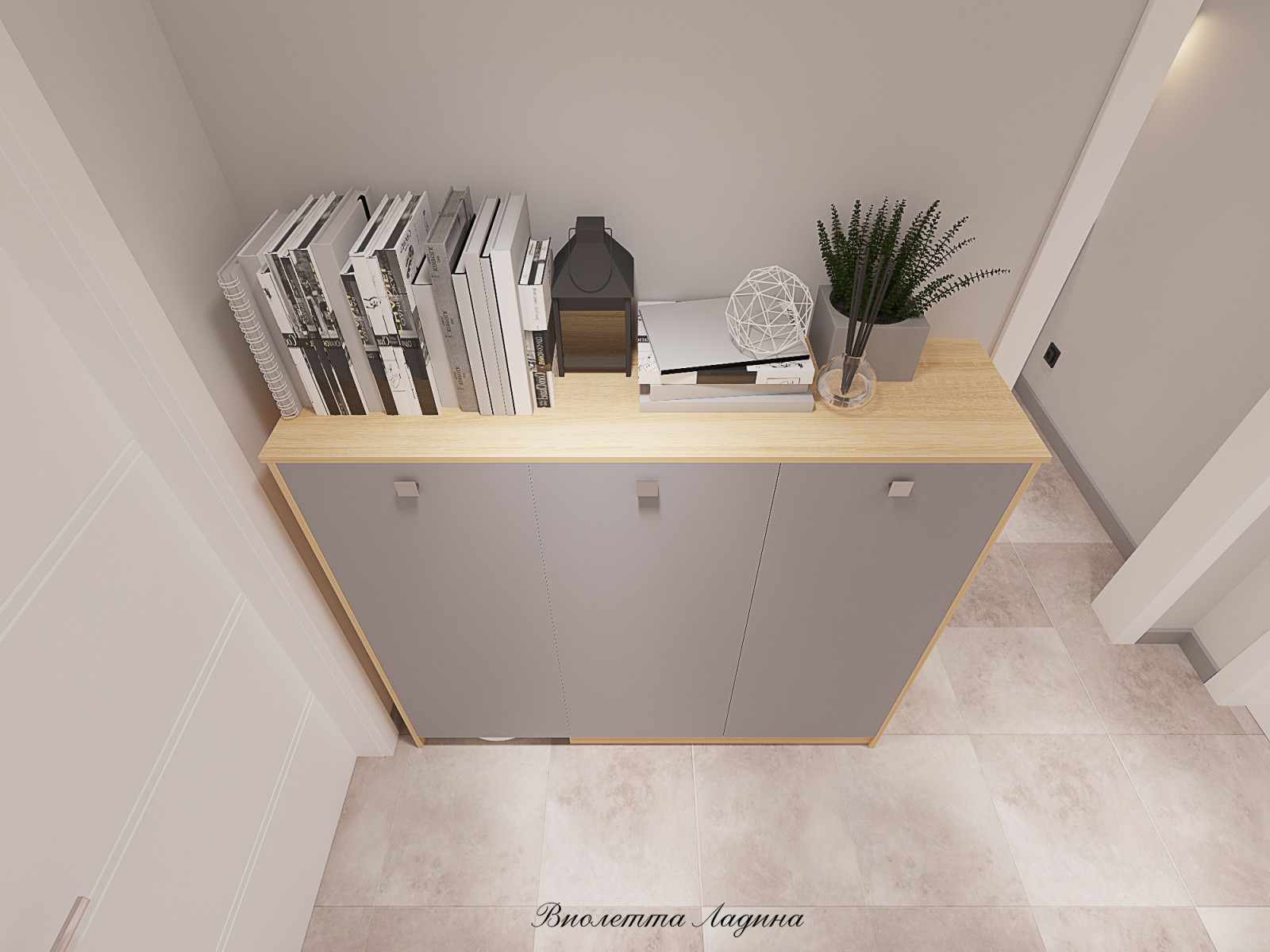 Трешка в панельном доме в современном стиле с голубым акцентом.