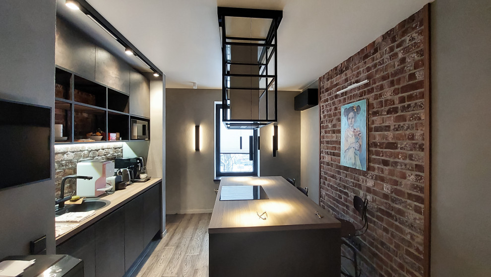 Лофт в квартире фотографа: кухня и холл, 103 кв. м.