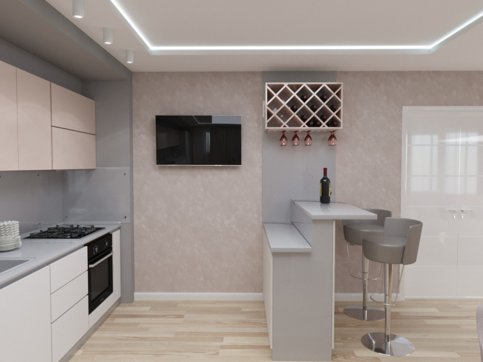 Кухня-гостиная в пудровых тонах