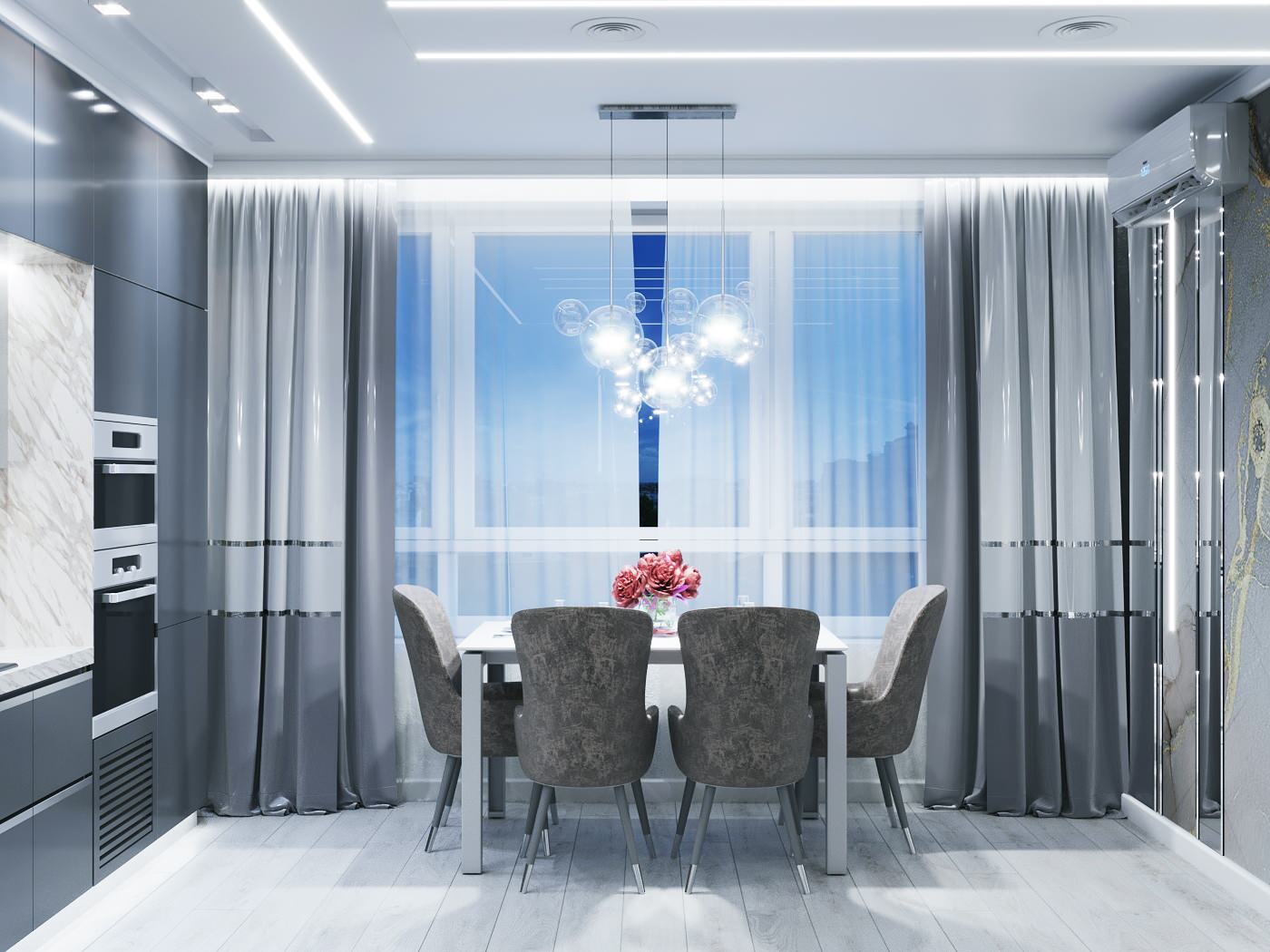 Кухня гостиная с функциональной подсветкой