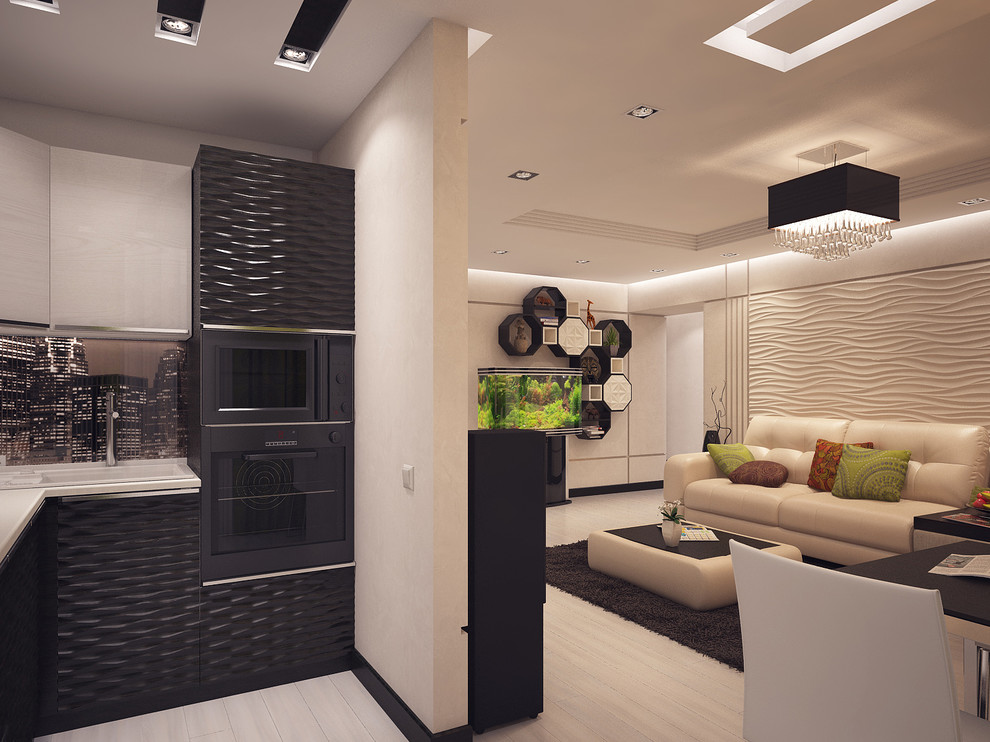 гостиная совмещенная с кухней в современном стиле