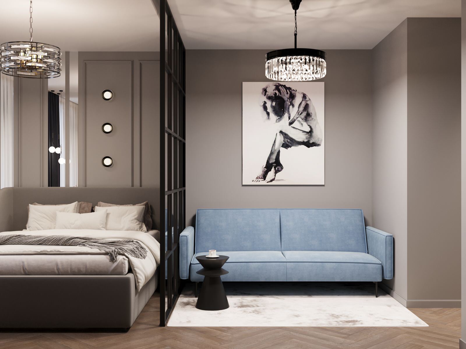 Гостиная. ЖК "Гринсайд". Квартира-студия 38 м²