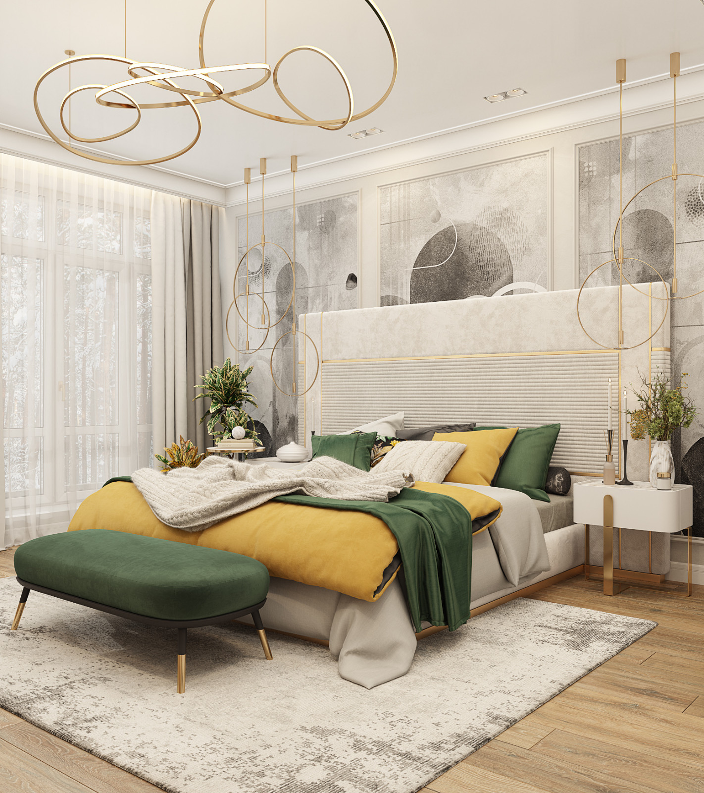 Главная спальня в коттедже. Обои из коллекции «Deco»