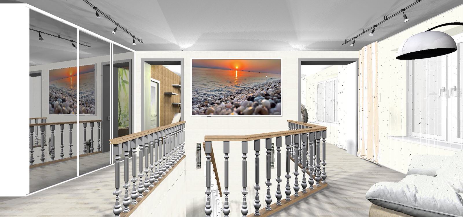 Коттедж. Холл с выходом на лестницу.