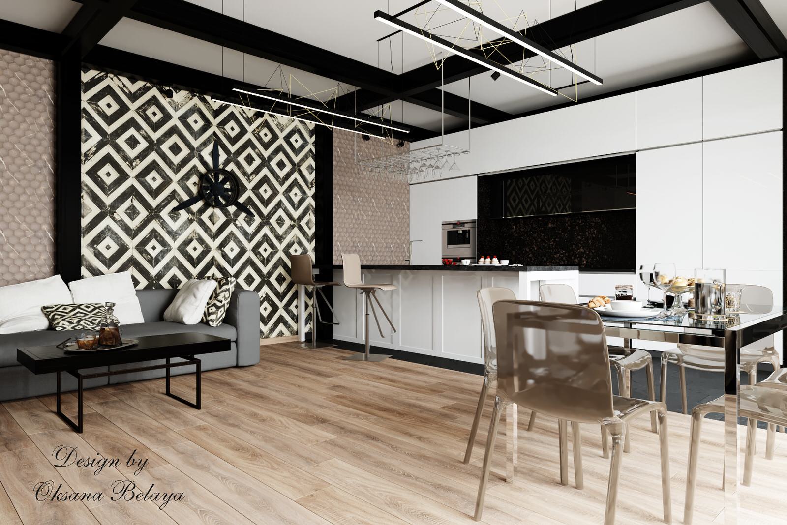 Частное домовладение гостиная-кухня