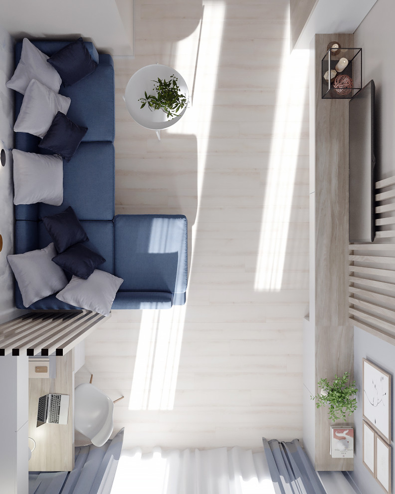 Уютная и светлая гостиная с рабочим местом