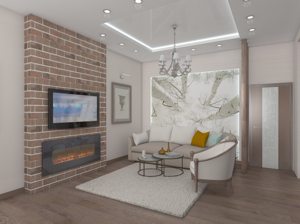 Нежная гостиная с камином