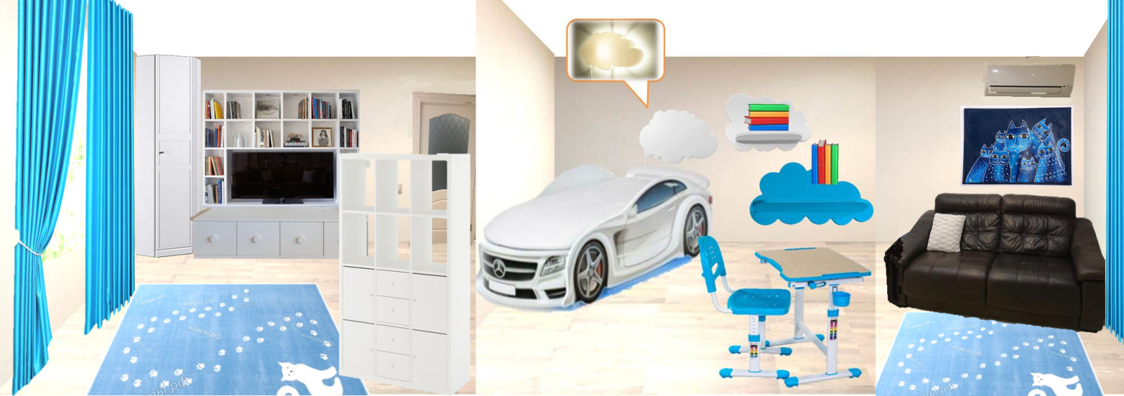 Зонирование комнаты на Детскую и Гостиную