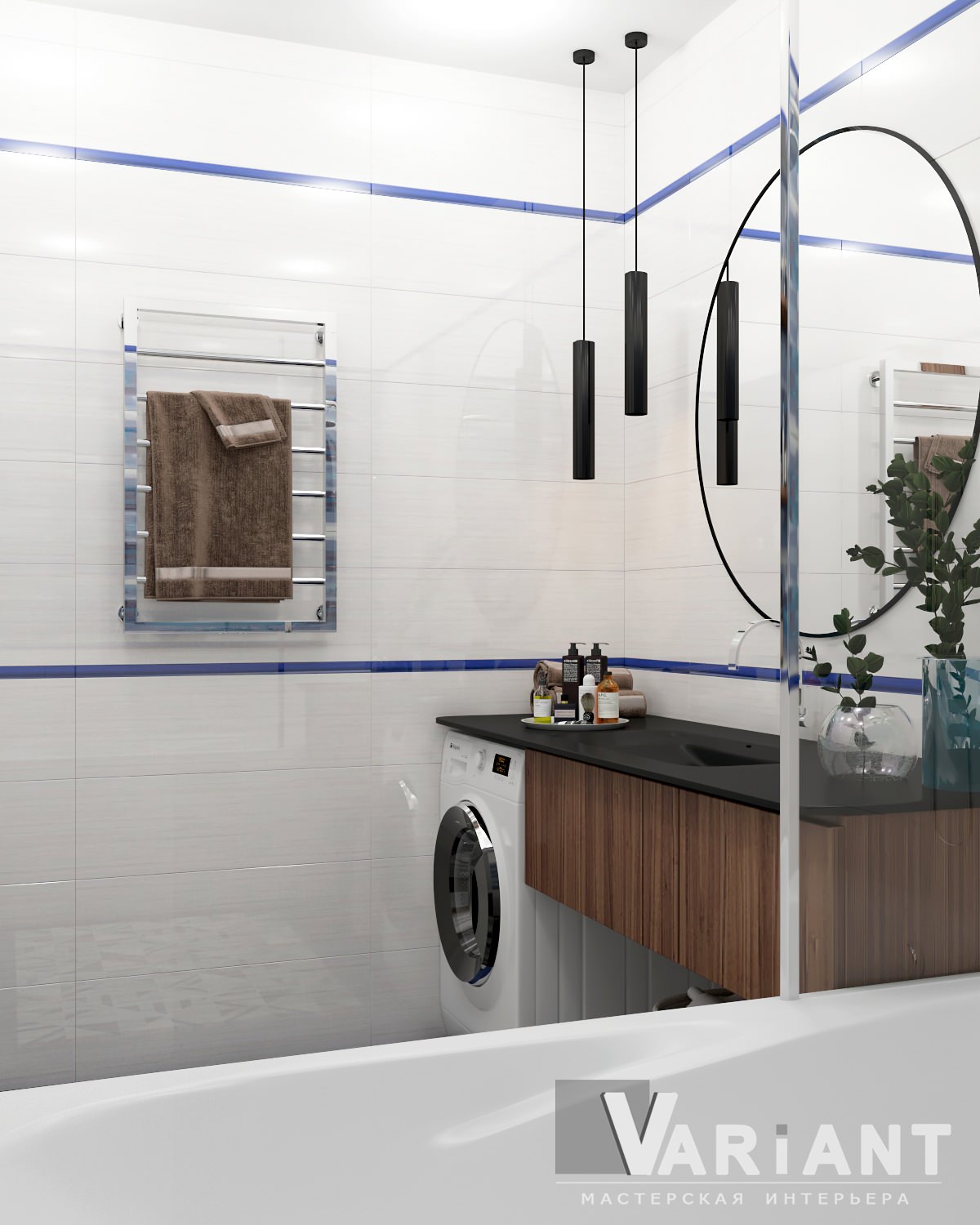 Ванная с синими акцентами