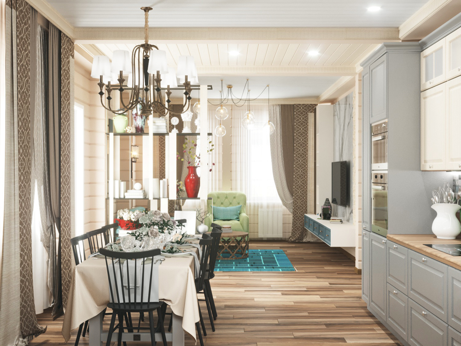 Кухня-гостиная в срубовом доме