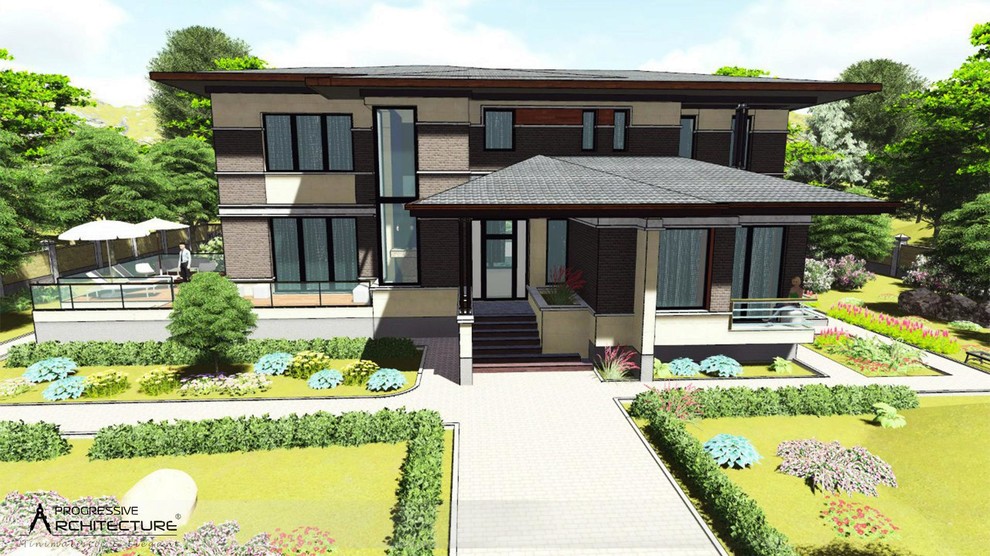 Кирпичный коттедж в стиле современного конструктивизма