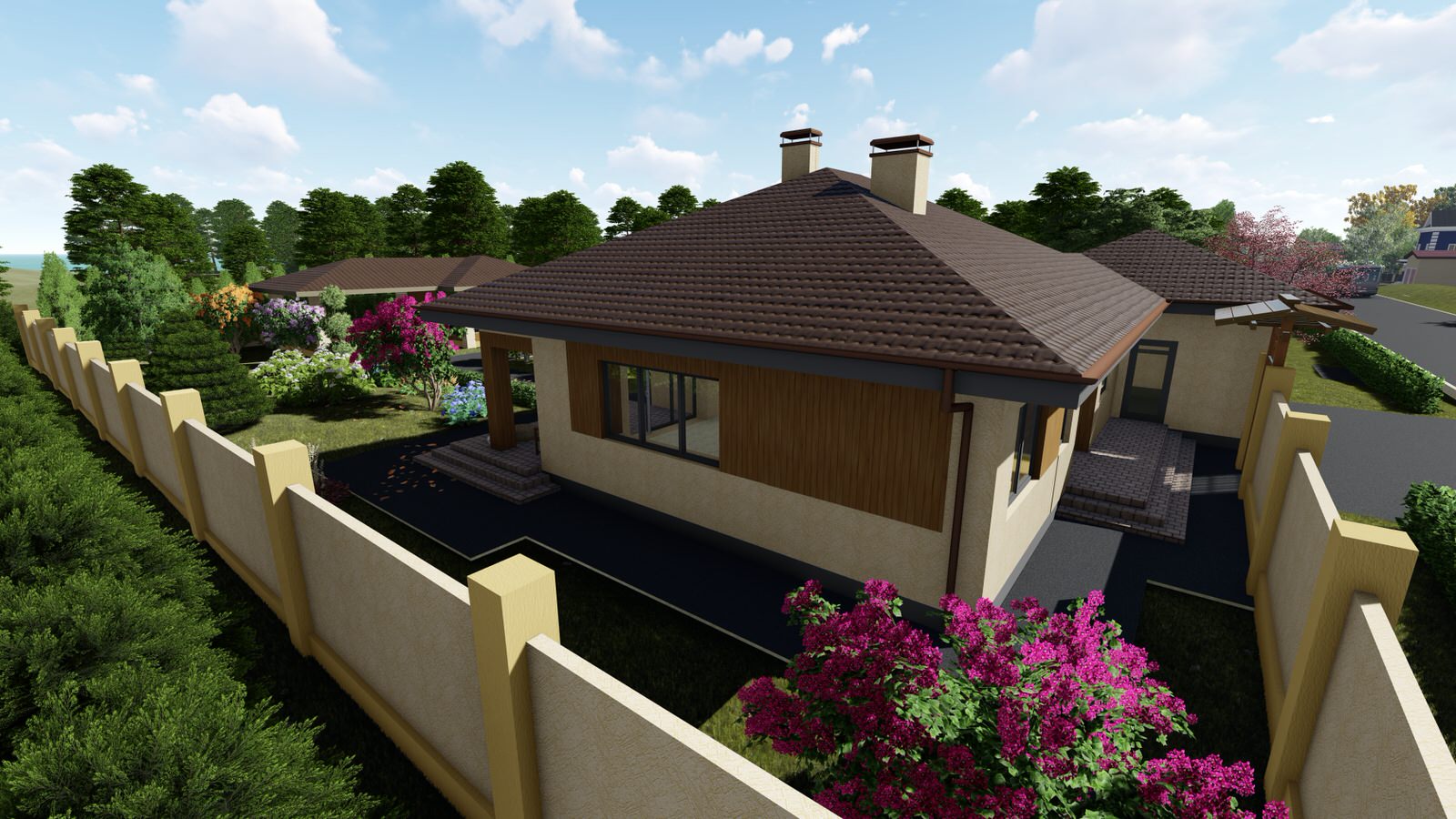 Одноэтажный дом с беседкой