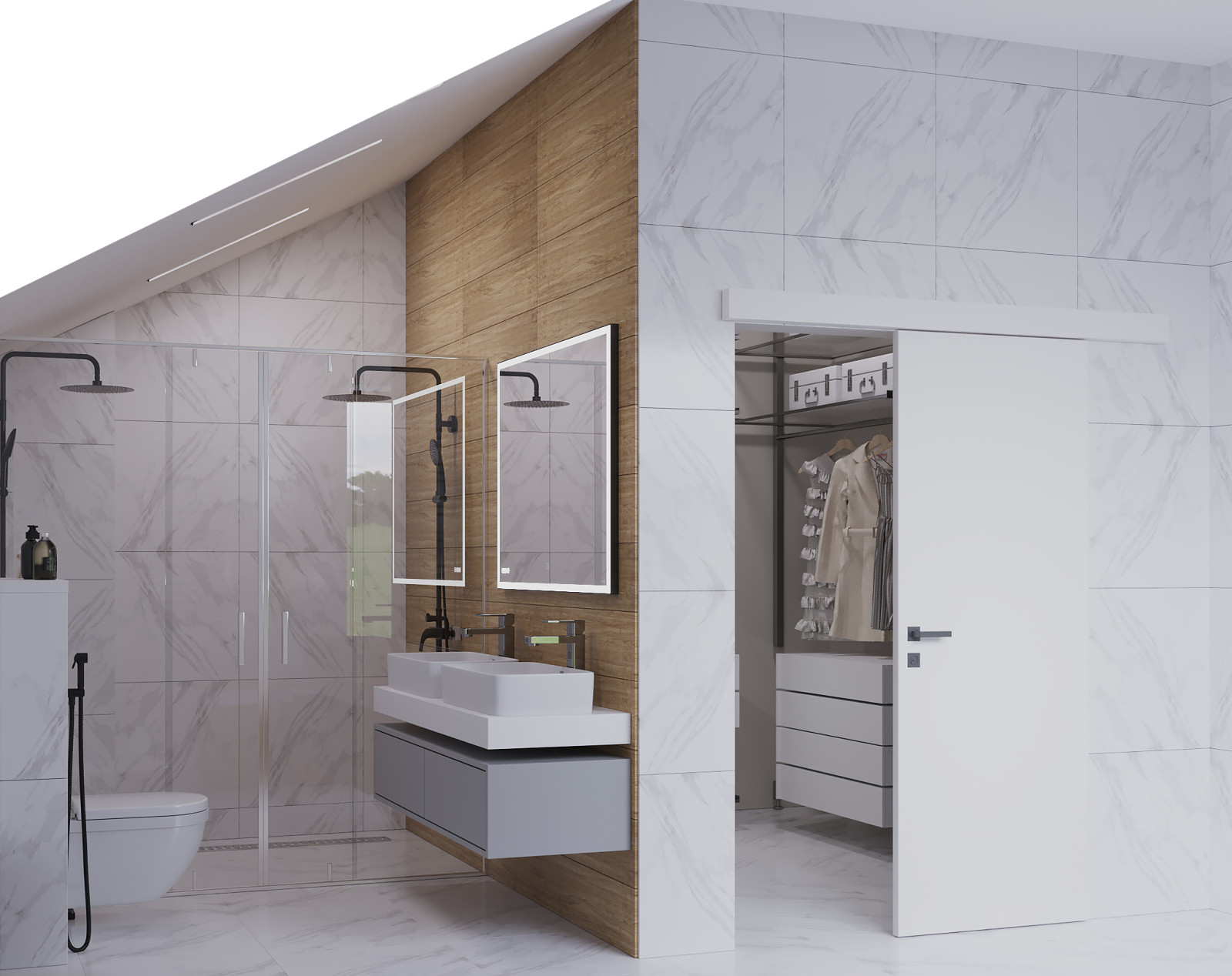 Современный загородный дом. 2 этаж. Ванная и душевая