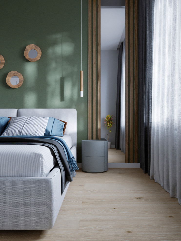 Современный интерьер дома с акцентами лестного цвета