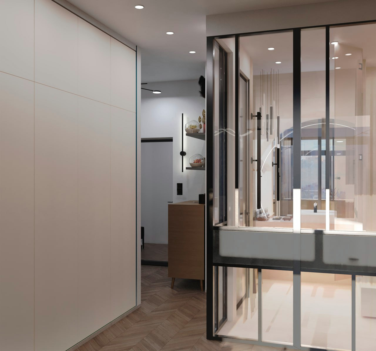 Стекло и свободное пространство.