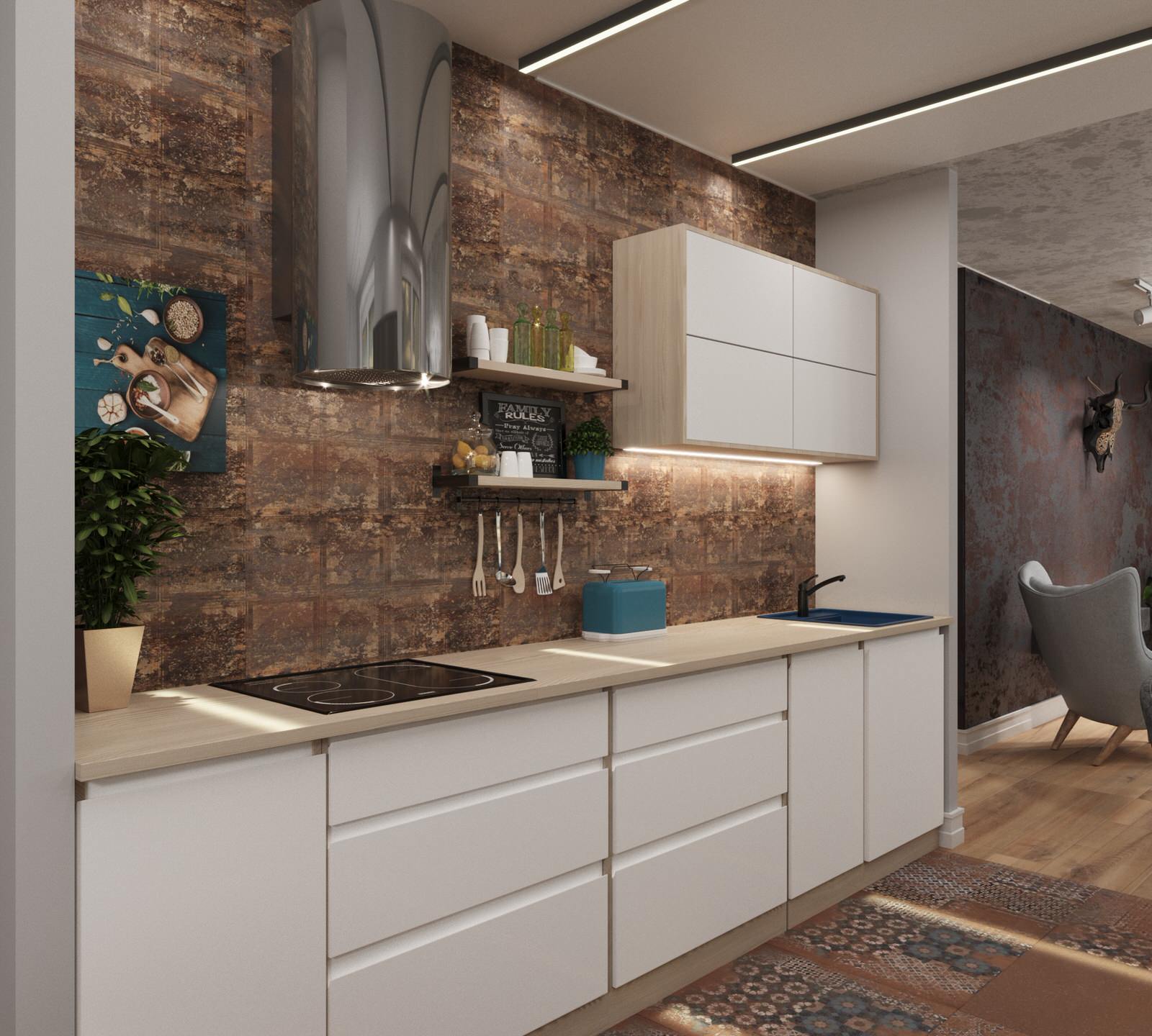 Кухня-гостиная в стиле лофт