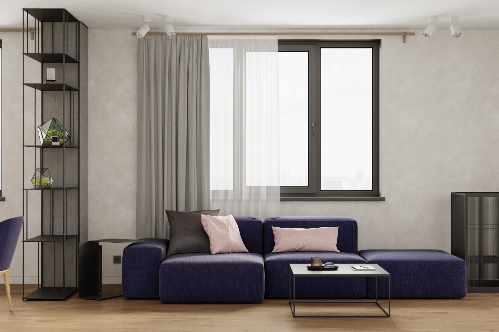 Светлая семейная квартира с синими акцентами 80 м²