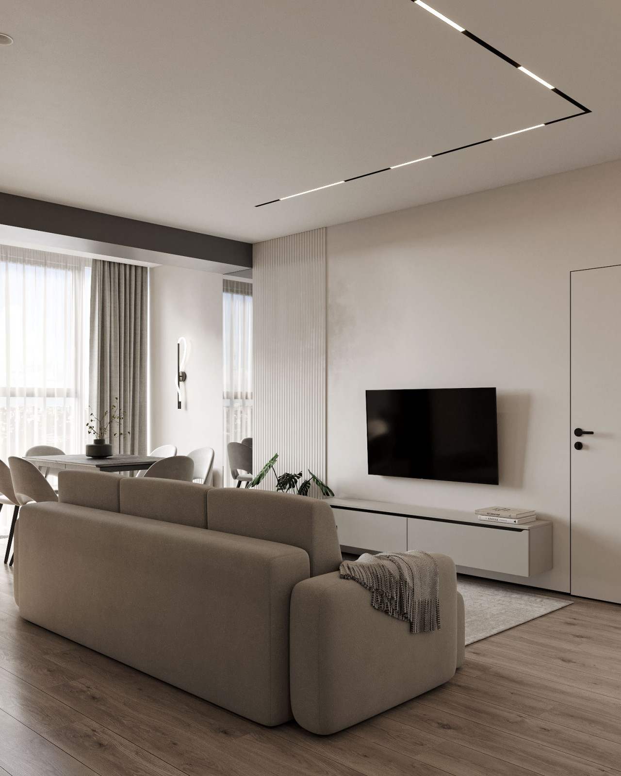 Монохромная кухня - гостиная