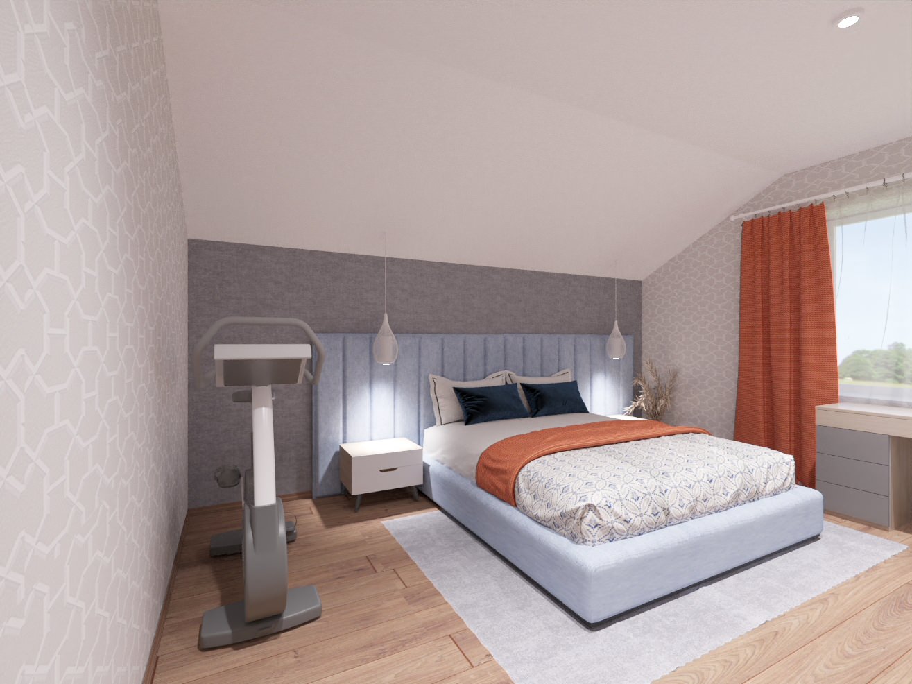 Спальня с мансардным потолком