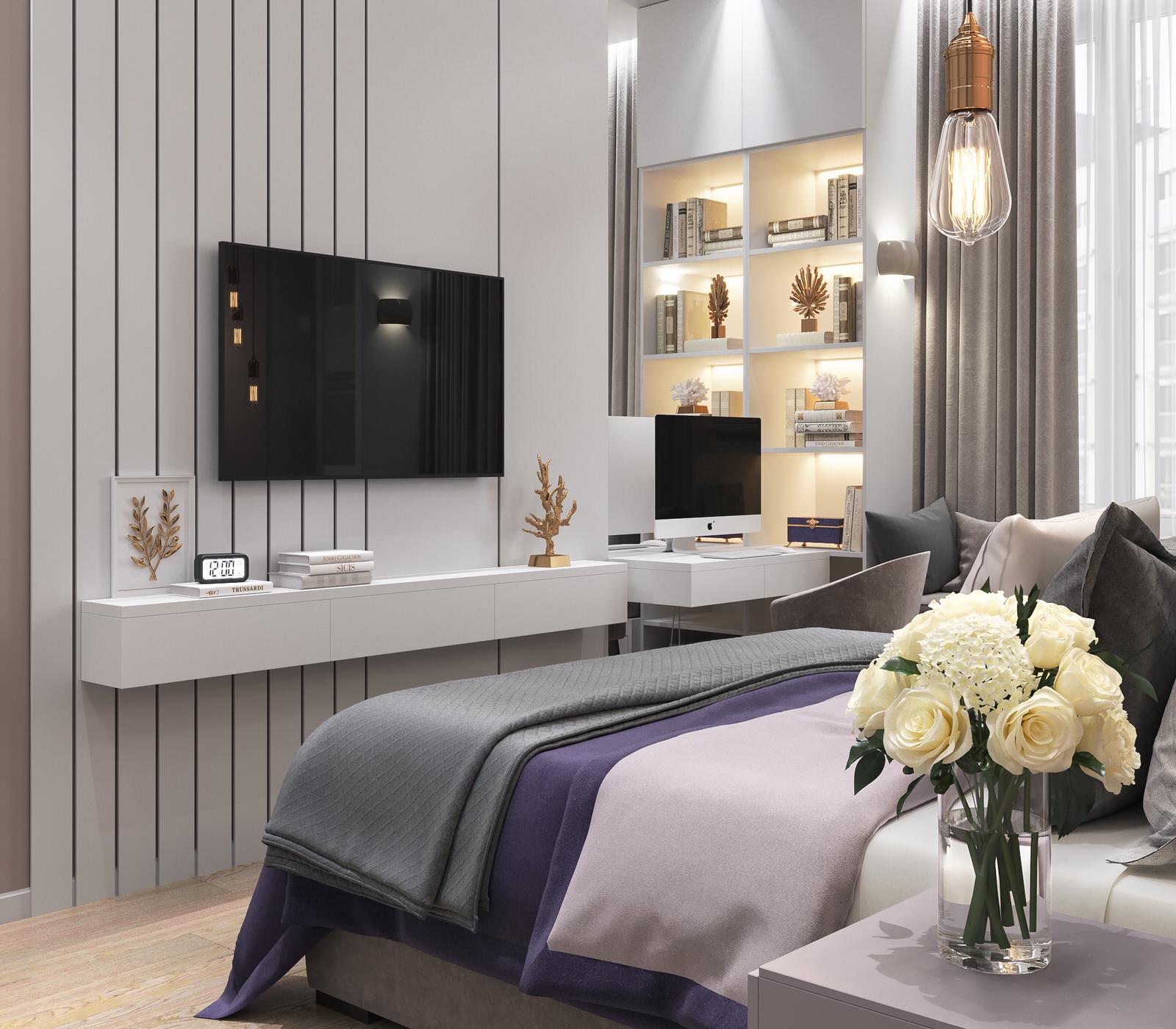 Обложка проекта: Шикарная спальня в серо-лиловых тонах